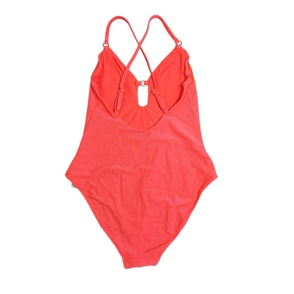 Aerie Shiny Coral Pink One Piece Swimsuit Large NWT High Cut - Picture 2 of 8